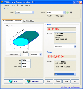 AVD Mass and Volume Calculator 7.2.1 - náhled