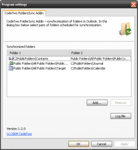 Code Two FolderSync Addin 1.4.2.0 - náhled