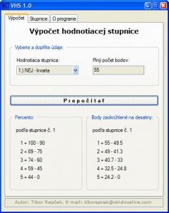 Výpočet hodnotící stupnice - VHS 1.1 - náhled