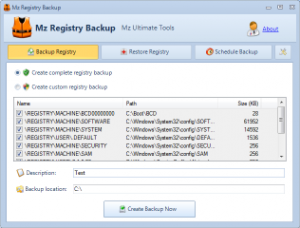 Mz Registry Backup 2.1.0 - náhled