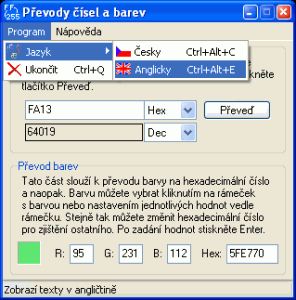 Hlavní okno programu Numbers and Colors Converter - náhled