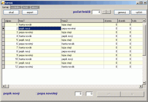Rozpis turnaje - náhled
