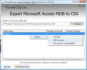 Export Microsoft Access MDB to CSV 1.01 - náhled