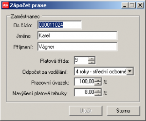 Okno zaměstnance - Zápočet Praxe - náhled