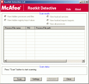 McAfee Rootkit Detective 1.0 - náhled