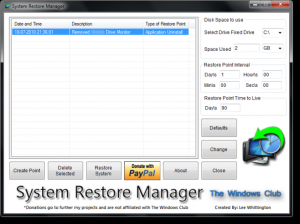 System Restore Manager 1.0 - náhled