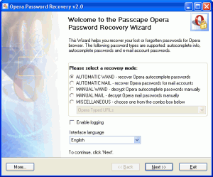 Opera Password Recovery 5.x - náhled