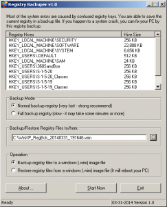 Registry Backuper 1.0 - náhled