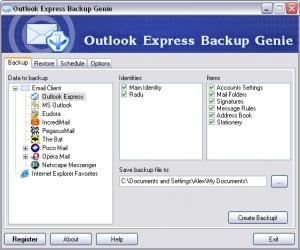 Outlook Express Backup Genie 2.0 - náhled