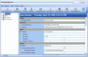 Backup 2005 Pro - náhled