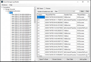 Azure Storage Log Reader - náhled