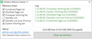 Windows Memory Cleaner - náhled