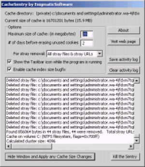 CacheSentry for IE - náhled