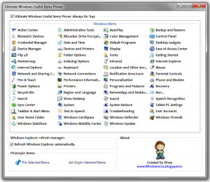 Ultimate Windows Useful Items Pinner - náhled