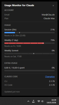 Usage Monitor for Claude - náhled