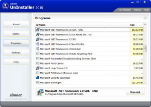 Simnet Uninstaller 2010 - náhled