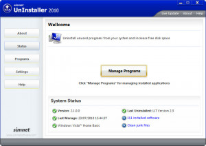 Simnet Uninstaller 2010 - náhled
