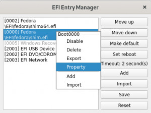 QEFI Entry Manager - náhled