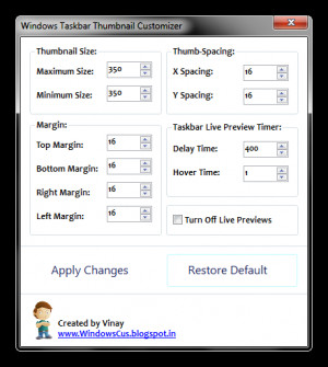 Windows Taskbar Thumbnail Customizer - náhled