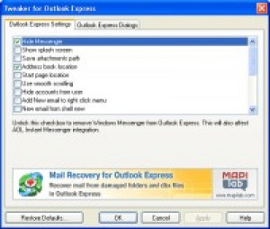 Tweaker for Outlook Express - náhled