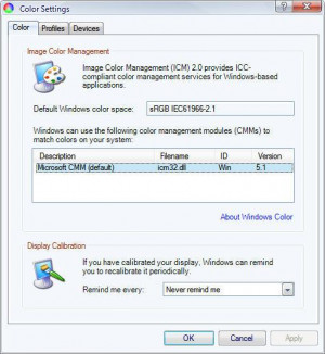 Microsoft Color Control Panel Applet - náhled
