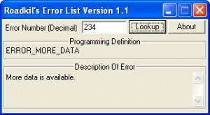 Roadkil's Error List - náhled