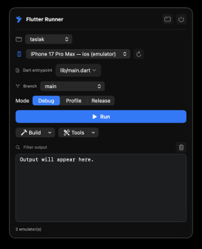 Flutter GUI Runner - náhled
