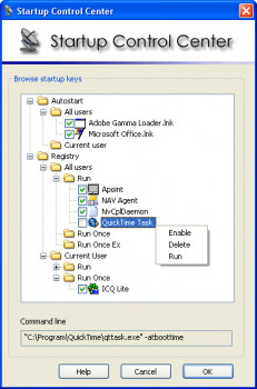 Startup Control Center - náhled