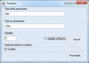 Tracklist - náhled