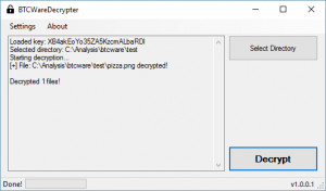 BTCWareDecrypter - náhled