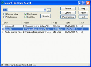 Instant File Name Search - náhled