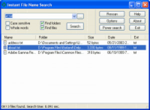 Instant File Name Search - náhled