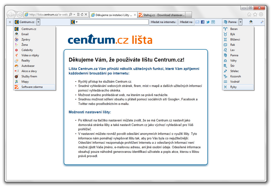 Lišta Centrum.cz pro Internet Explorer - ihned zdarma ke stažení ...
