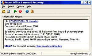 Accent Office Password Recovery - náhled