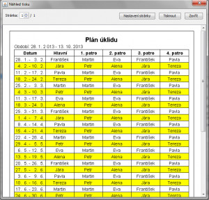jCleaningSchedule - náhled