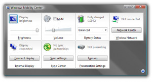 Windows Mobility Center - náhled