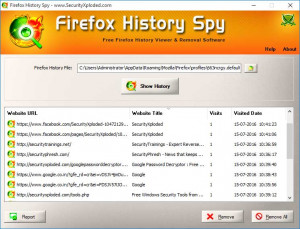 Firefox History Spy - náhled