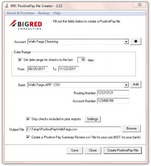 PositivePay file Creator - náhled