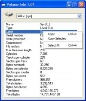 Volume Info - náhled
