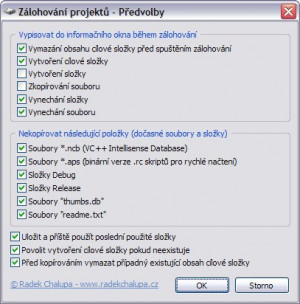 Zálohování projektů Visual C++ - náhled