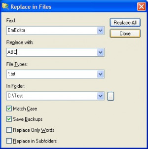 Replace in Files - náhled