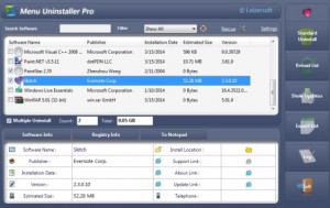 Menu Uninstaller Pro - náhled