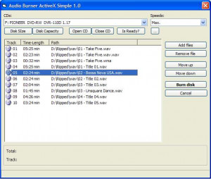Audio CD Burner ActiveX Control - náhled