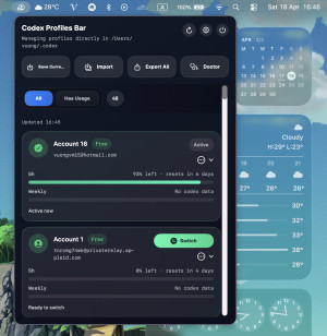 Codex Profiles Bar - náhled