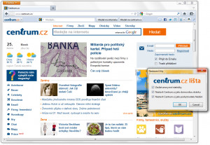 Lišta Centrum.cz pro Firefox - náhled