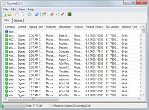 SigcheckGUI - náhled
