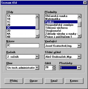 Školní rozvrh - náhled