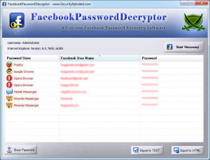 Facebook Password Decryptor  - náhled