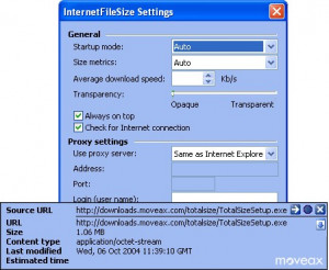 InternetFileSize - náhled