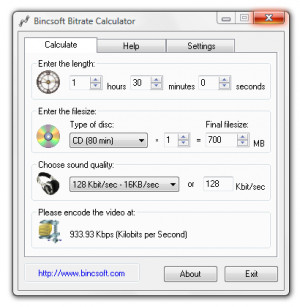 Bincsoft Bitrate Calculator - náhled